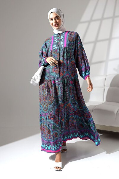 Mihran Butik 100% Viscose - Casual and Comfortable Long Floral Print Collarle...