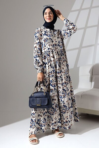 Mihran Butik 100% فيسكوز - فستان طويل كاجوال ومريح بطبعة زهور بدون ياقة