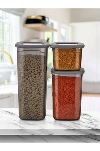 ASEV HOME Practical Storage Container with Lid 3-Piece Anthracite Color
