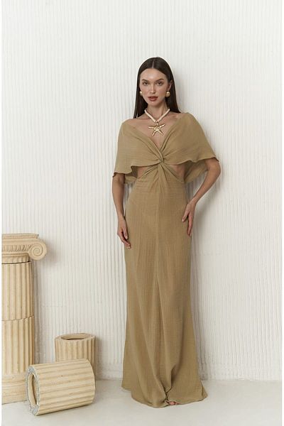 BOHEMAİ Khakifarbenes Fremen-Kleid – Kreuzdetail vorne