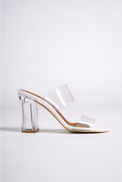 Shoesers Women's Transparent High Heeled Oval Toe Transparent Banded Slippers