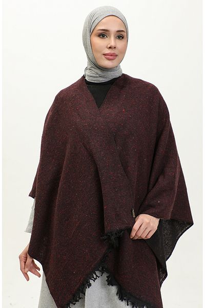 sefamerve 2037-01 Plum Plain Cotton Poncho