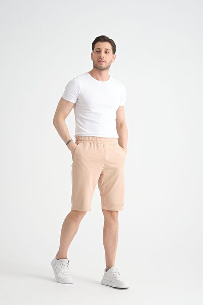 Shooter Baskı Detaylı Regular Kalıp Bej Rengi Erkek Şort