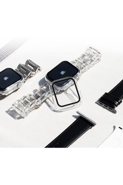 mimtec Apple Watch 1 2 4 5 6 7 8 9 10 Se Serisi 44 Mm Uyumlu 360 Tam Koruma Şeffaf Silikon Kılıf