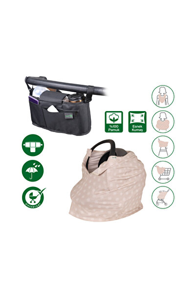 Been Bebek Arabası Organizer Çanta + Ana Kucağı ve Emzirme Örtüsü Set