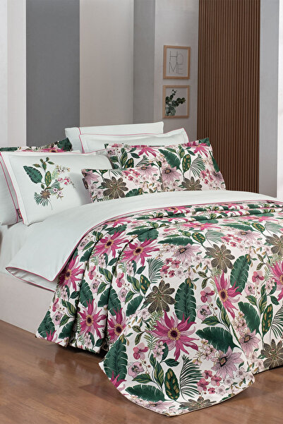 Sarev Dakota Pembe Çift Kişilik %100 Pamuk Nevresim Takımı ve Yatak Örtüsü Seti