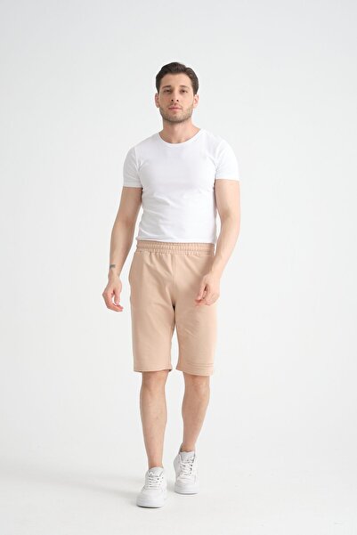 Shooter Baskı Detaylı Regular Kalıp Bej Rengi Erkek Şort