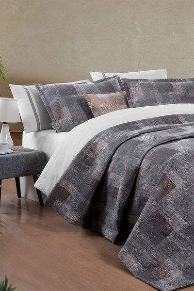 Sarev Nadine Anthracite Double Decorative Bedspread Set - Gift Throw Pillow