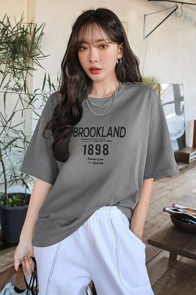 Teenage Millionaire 1898 Друкована сіра футболка з принтом Salas Boyfriend в стилі оверсайз - жіноча футболка