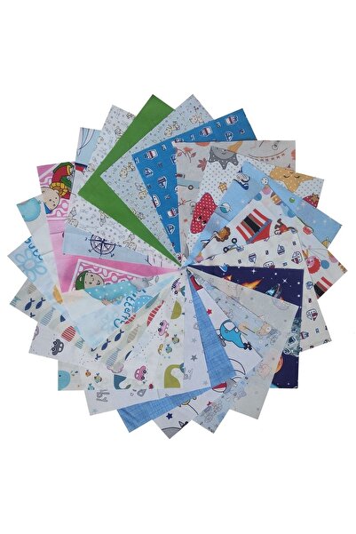 PeriStore Baby Boy Blue - 25x25 Cm 20 Pieces Patchwork Cotton Fabric Handicra...