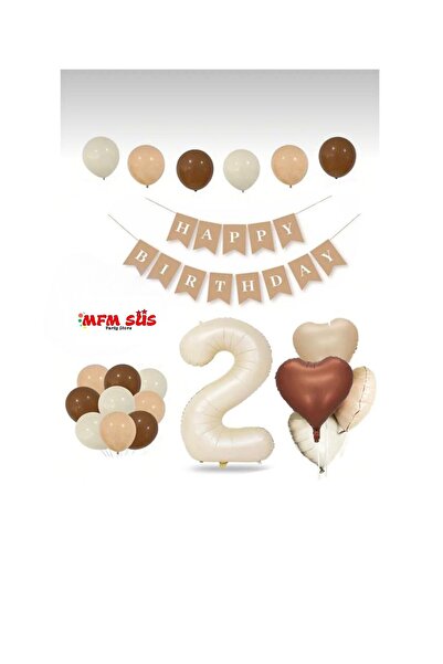 MFM Set de aniversare din folie cremă bej de 2 ani Retro Sea Sand