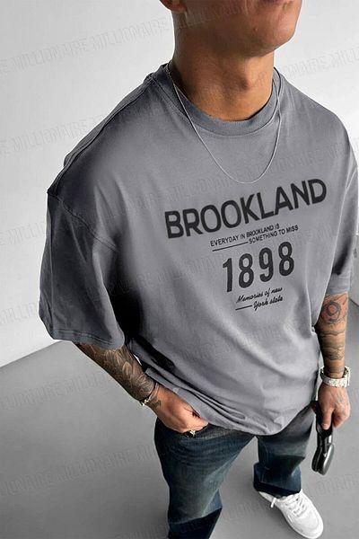 Teenage Millionaire Ανδρικό μπλουζάκι Salas με στάμπα Brookland 1898 σε γκρι oversize