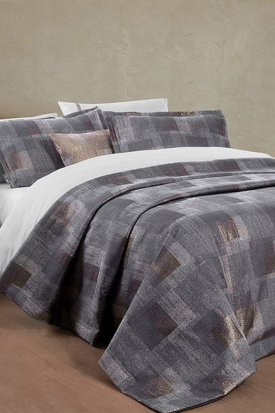 Sarev Nadine Anthracite Double Decorative Bedspread Set - Gift Throw Pillow