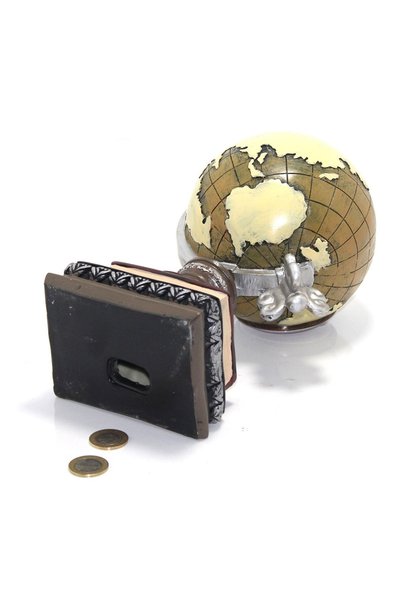 hediyesahibi World Globe Model Decorative Clock Piggy Bank Figurine