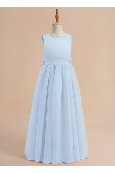 nsmkidslife Rochie lungă pentru fetiță Baby Blue - decolteu, rochie de bal pentru ziua de naștere și absolvire