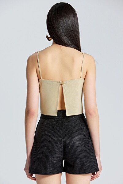 boutiquen 2576 Beige Blouse with Buttons on the Back and Straps