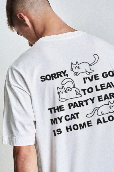 Coredra Tricou alb oversize pentru bărbați - Leon The Cat