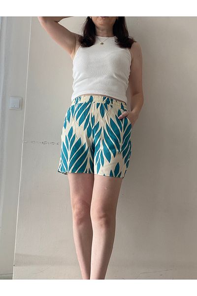 Fendimod Pantaloni scurti de damă cu model de viscoză - talie elastică și buzunare