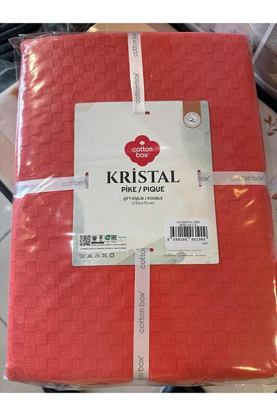 ŞENER HOME CottonBox Double Pike - 100% Cotton, Coral Crystal Pattern, 220x230 Cm