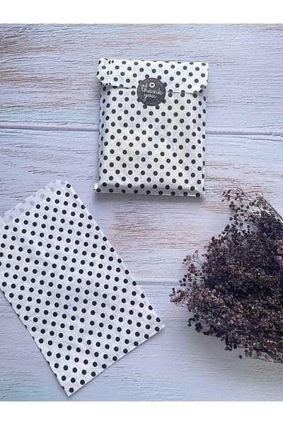 eylülün etiket fabrikası White Envelope Package with Black Polka Dots - Gift Package - 18x30 cm. 20 pieces