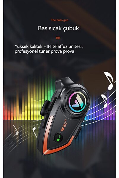 Dynego Y80 2x Telsiz 1km Aktif Ses Önleyici Motosiklet Kask Kulaklık Intercom Işıklı Motorsiklet Interkom