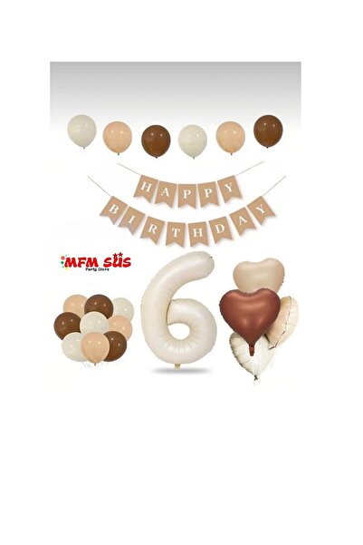 MFM Set de aniversare cu nisip de mare retro, bej, maro crem, folie de 6 ani