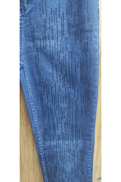 RMG onu komPle taş detaylı mavi Büyük Beden Kot Pantolon003