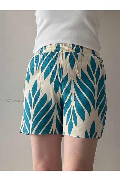 Fendimod Pantaloni scurti de damă cu model de viscoză - talie elastică și buzunare