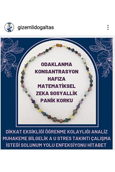 GİZEMLİ DOĞAL TAŞ Gizemli Kız Öğrenci Kolyesi Odaklanma Hafıza Matematiksel Zeka Sosyallik Panik Korku
