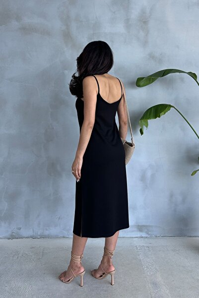Ortaya Çık Black Basic Rope Strap Dress