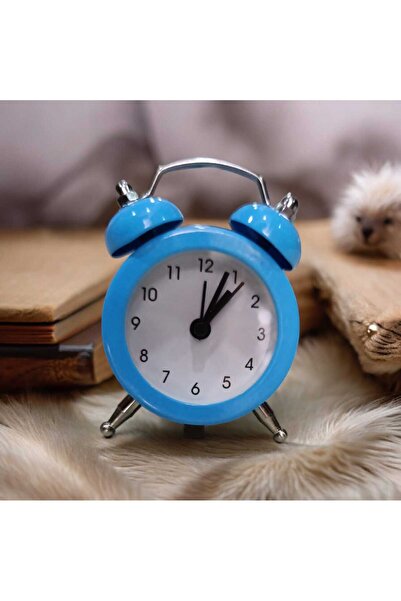 JujiKırtasiye Mini Mavi Masaüstü Metal Çalar Saat