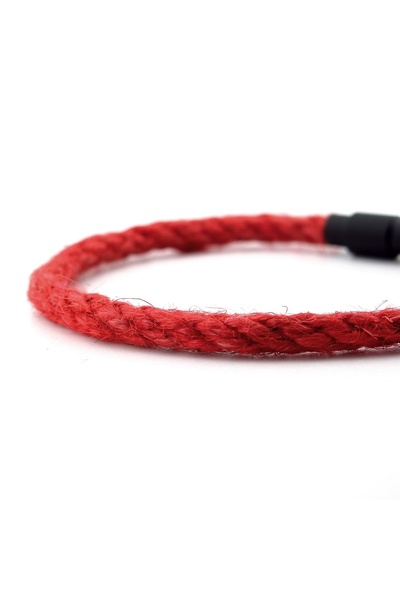 Solfera Men's Bracelet M053A - Red Rope, Black Metal, Single Row Magnet