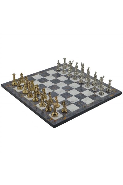 Gift Home Gifthome Metal Satranç Takımı Orta Roma Parlak Gri Mermer Desenli S...