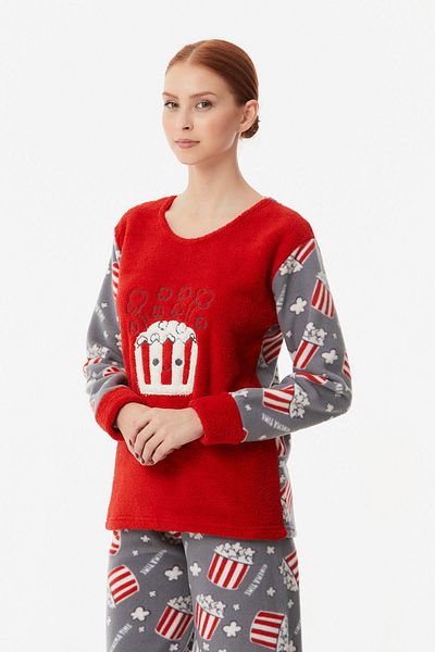 Fulla Moda Set de pijamale din fleece brodate cu floricele de porumb