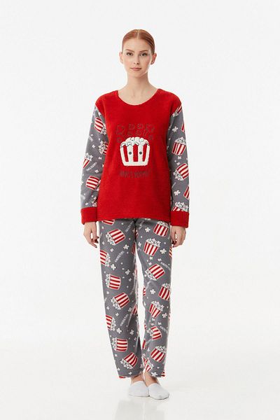 Fulla Moda Set de pijamale din fleece brodate cu floricele de porumb