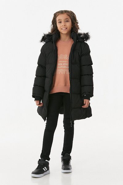 Fulla Moda Пухено яке за момиче с качулка и джоб с цип