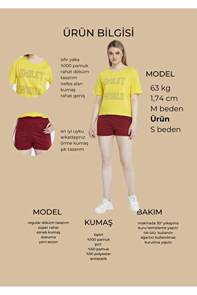 YHGTEKSTİL Σετ καλοκαιρινές πιτζάμες με εμπριμέ βαμβακερό σορτς για γυναίκα - κοντομάνικο