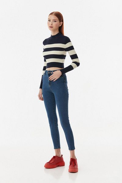 Fulla Moda Ribbed Stand Collar Knitwear Sweater