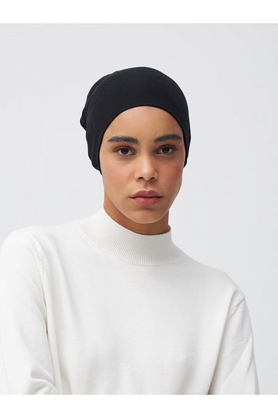 Femple Modest Black Plain Bonnet - Tie-Up Underscarf