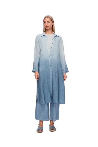 MISS DALIDA Pantaloni albaștri din in cu picioare largi - design degradat