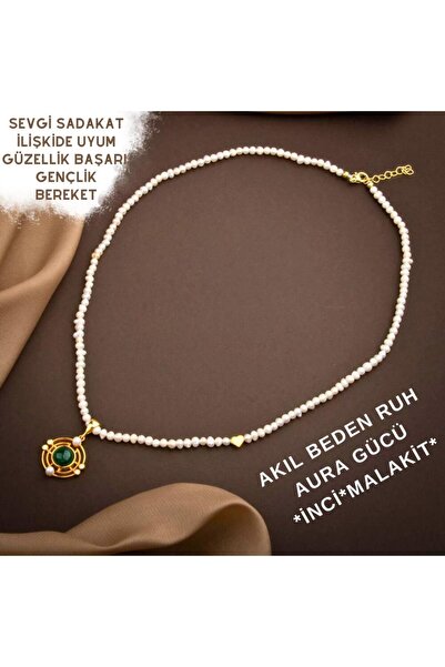 GİZEMLİ DOĞAL TAŞ Gizemli Doğaltaş Inci Malakit (925 AYAR GÜMÜŞ) Kolye Başarı...