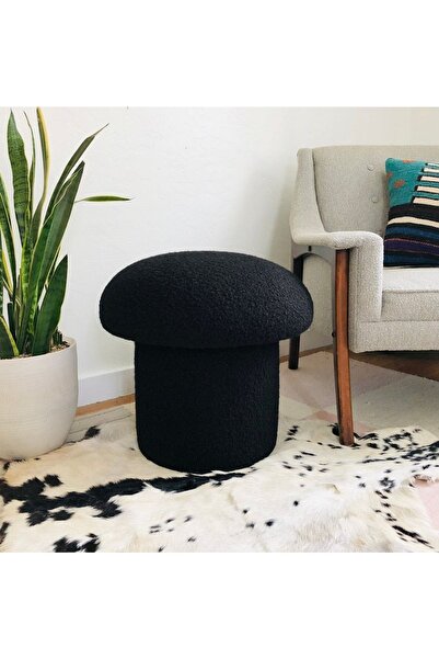 S Home Design Concept Mushroom Mantar Puf, Teddy, Siyah