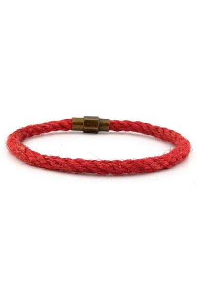 Solfera Men's Bracelet - Red Rope, Bronze Color, Single Row, Magnet M053C
