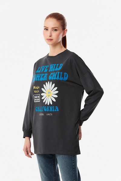 Fulla Moda Printed Crew Neck Long Sweatshirt