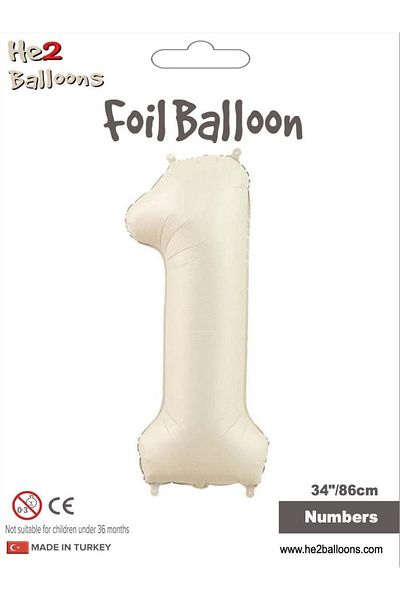 MFM Beige Cream Foil Balloon - 1 Year Old Number, 86 cm