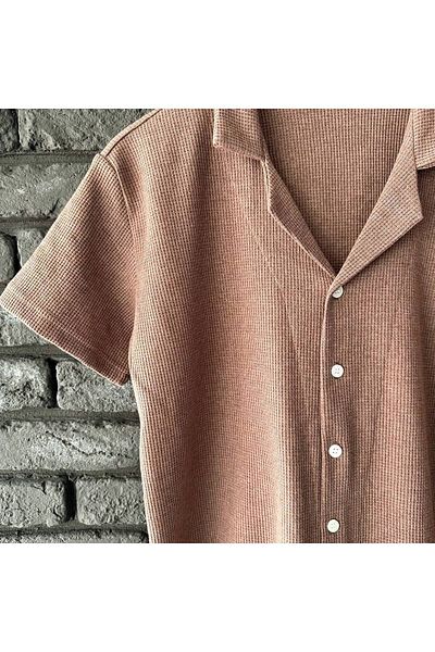 tetramoda Waffle Print Brown Shirt and Shorts Set - Short Sleeve