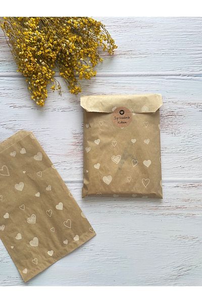 eylülün etiket fabrikası White Heart Kraft Envelope Package - Gift Package - 18x30 cm. 10 units