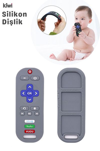 Kiwi Remote Easy to Hold Relaxing Teether German Design Baby Control Teether - Gray Color