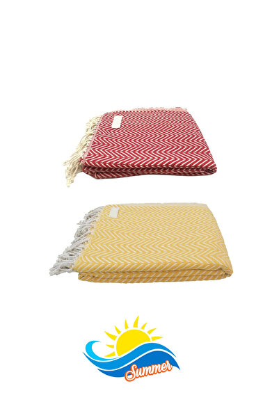 FUNNDY Set of 2 Yellow-Red XXL 100x180cm 100% Cotton Peshtemal Beach Towels - Summer