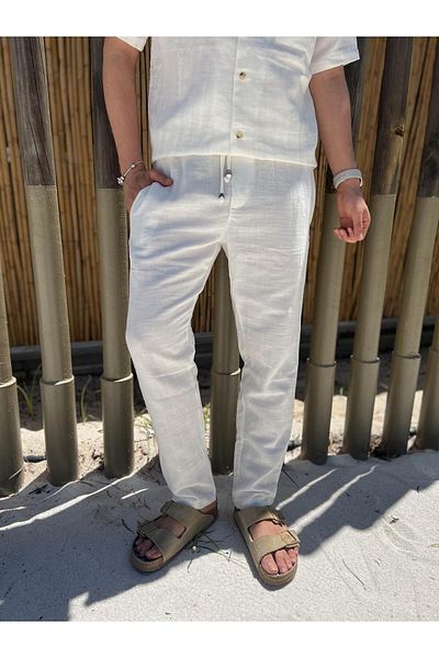 SAVA Ecru Striped Textured Trousers